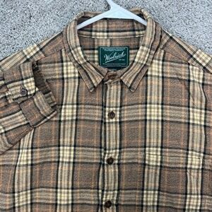 Woolrich Mens Brown Orange Plaid Button Up Flannel Shirt XL Cotton Long Sleeve
